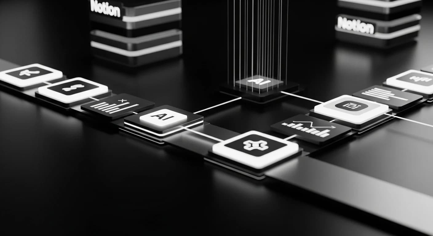 Futuristic AI-powered sales pipeline with Kanban data flows and interconnected database nodes