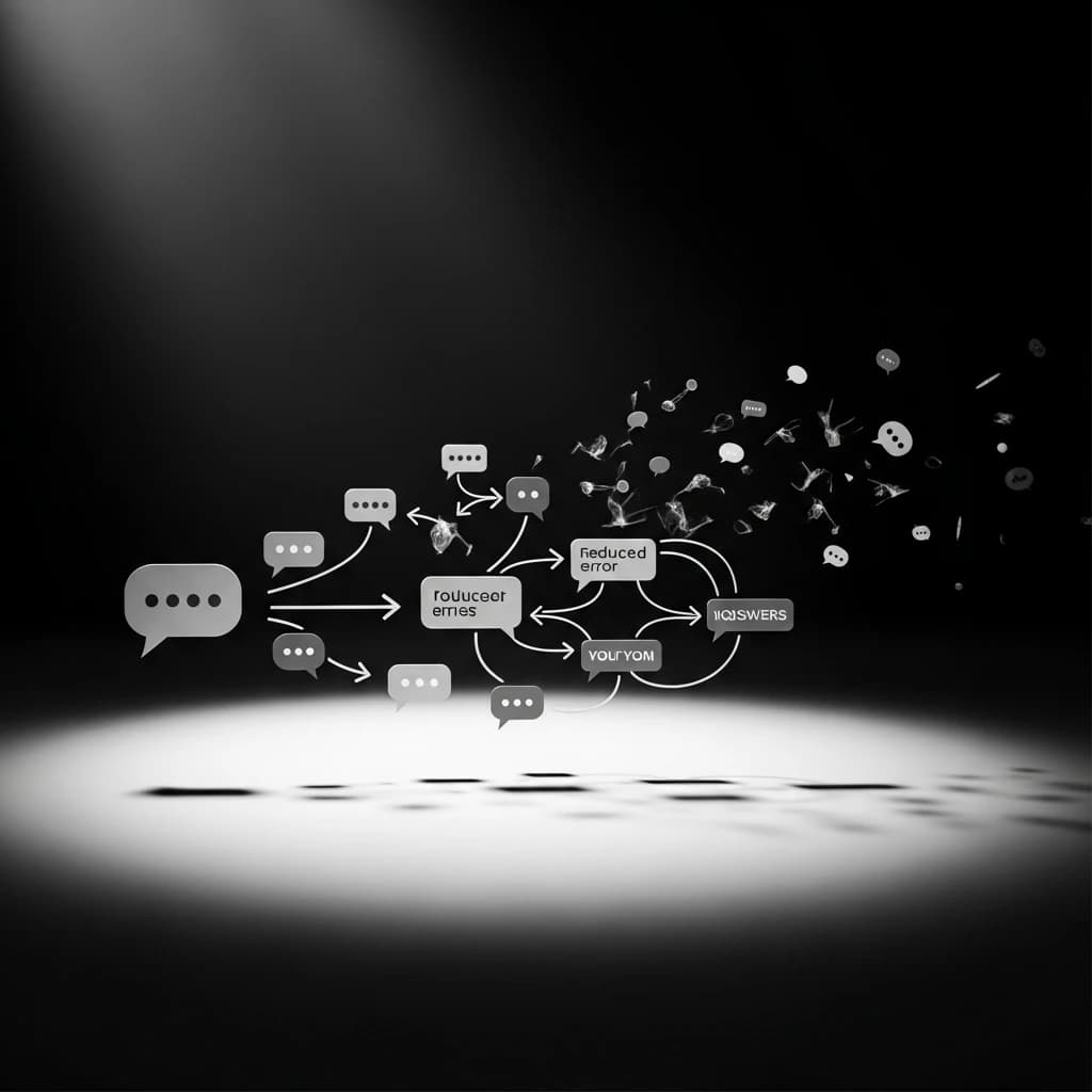 Abstract visualization of conversational AI with reduced errors and direct communication pathways