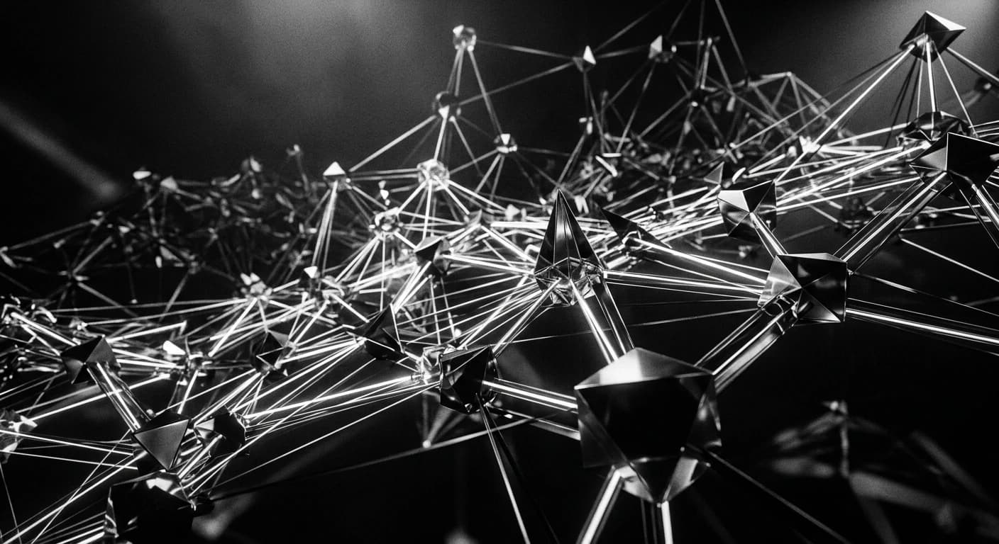 Abstract visualization of neural network nodes representing open source AI infrastructure