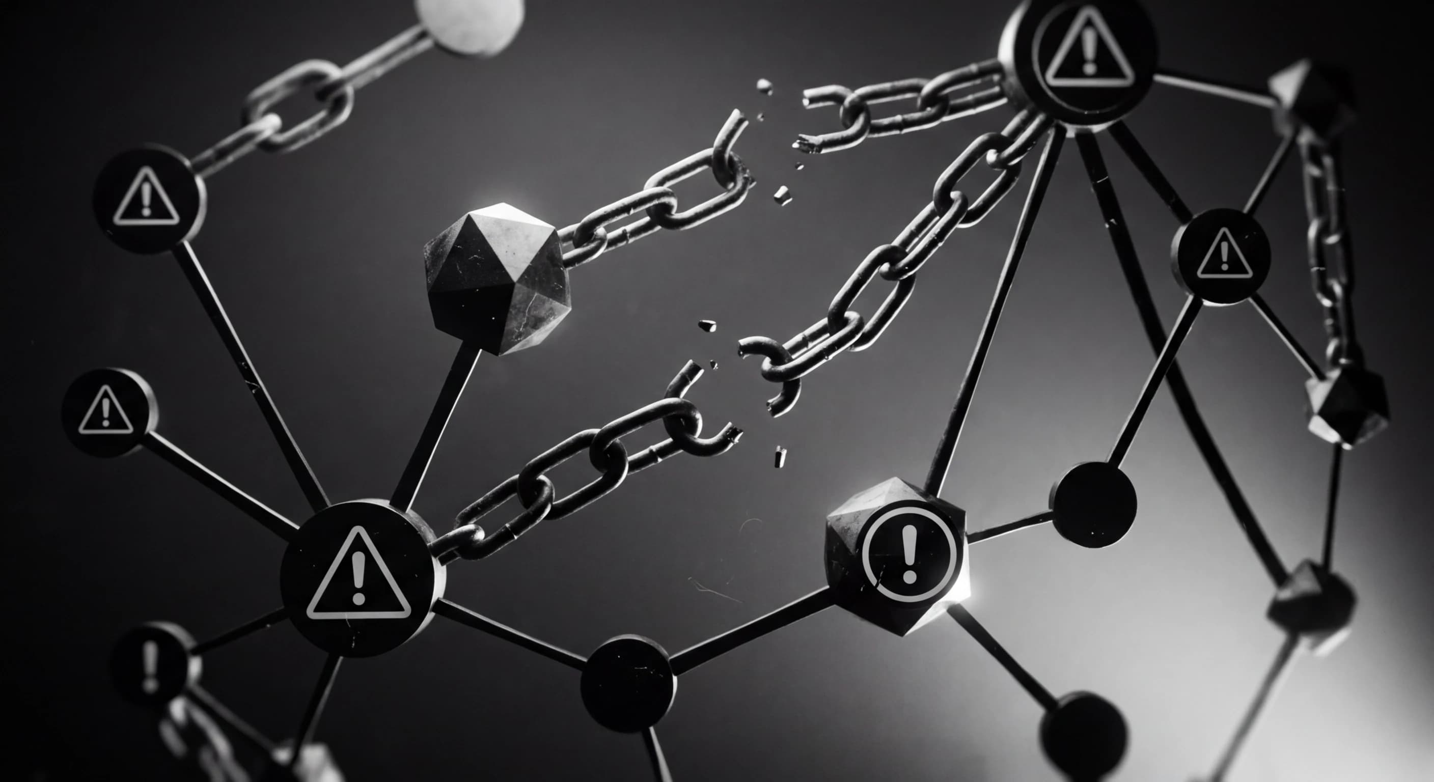 Abstract visualization of supply chain security and software dependencies in monochrome