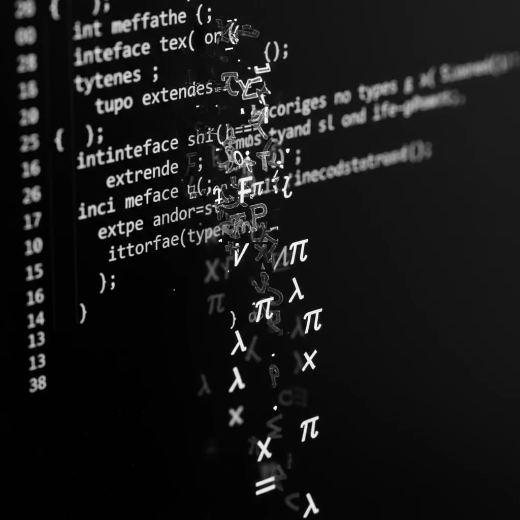 Abstract monochrome visualization of TypeScript code architecture and type system transformation